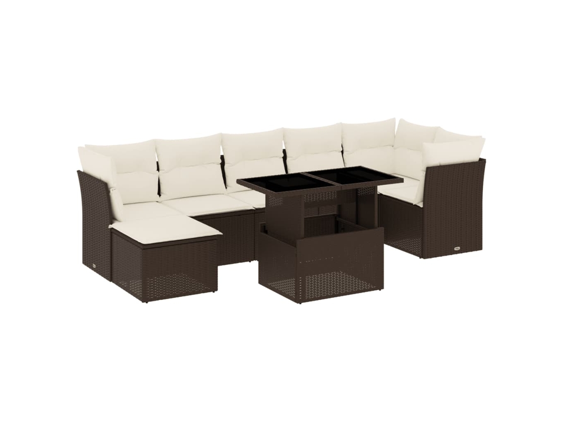 Conjunto de 8 Sofás de Jardim com Almofadões Vime Pe Castanho MAISON EXCLUSIVE (8 pcs)