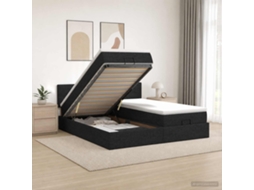 Vidaxl Cama Ottoman Com Colchão E Led Preto 160 X 200 Cm Tecido