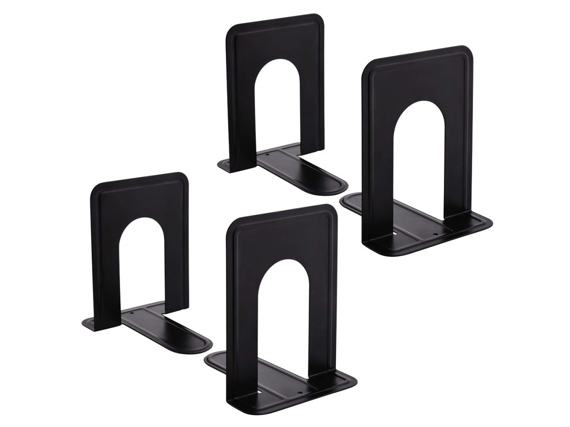 4pcs Apoios para Livros de Metal Pequeno Preto para Prateleiras, Sustentação Forte