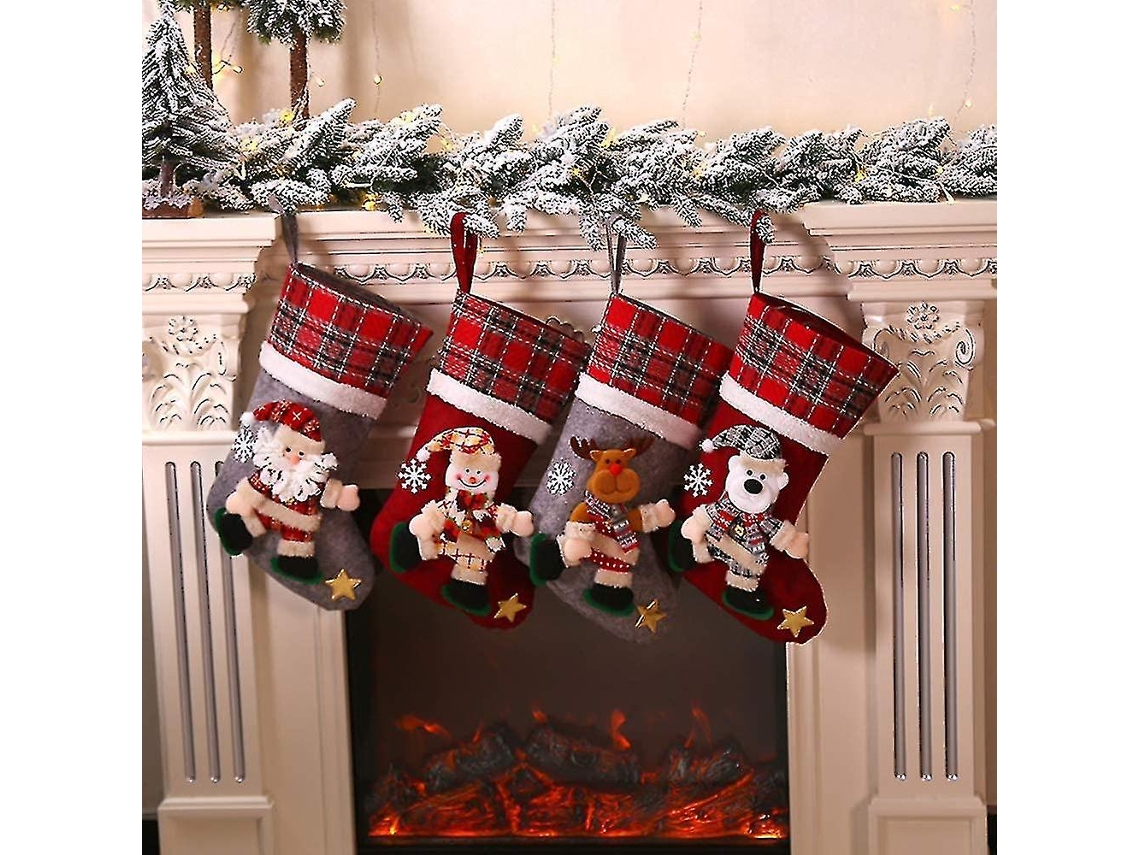 4 Meias Grandes De Natal, Saco De Presente De Natal, Decoração De Natal Olysi Shop