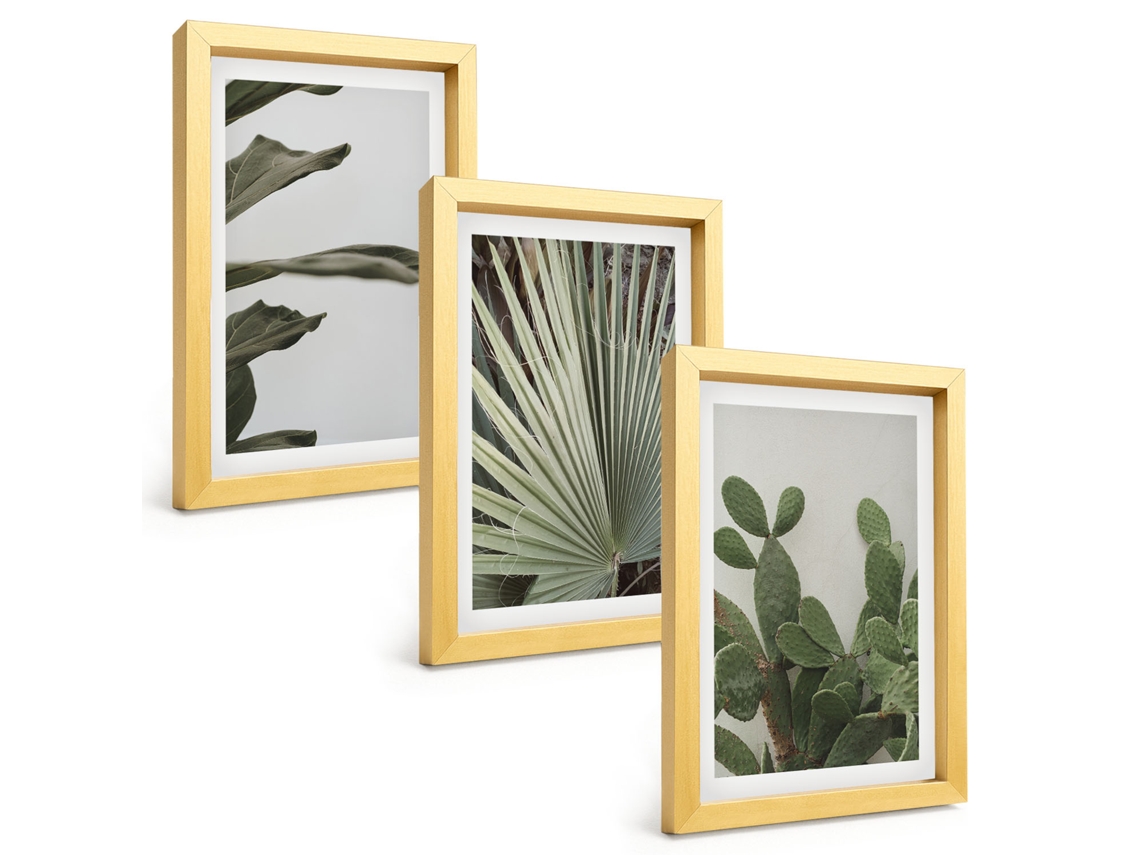Composição De Quadros Na Paredefolhas De Plantas Tropicais Em Tons Pastel Moldura Dourada Quadros Para A Sala De Estar Espelharte (3 Peças 20x30 Cm)