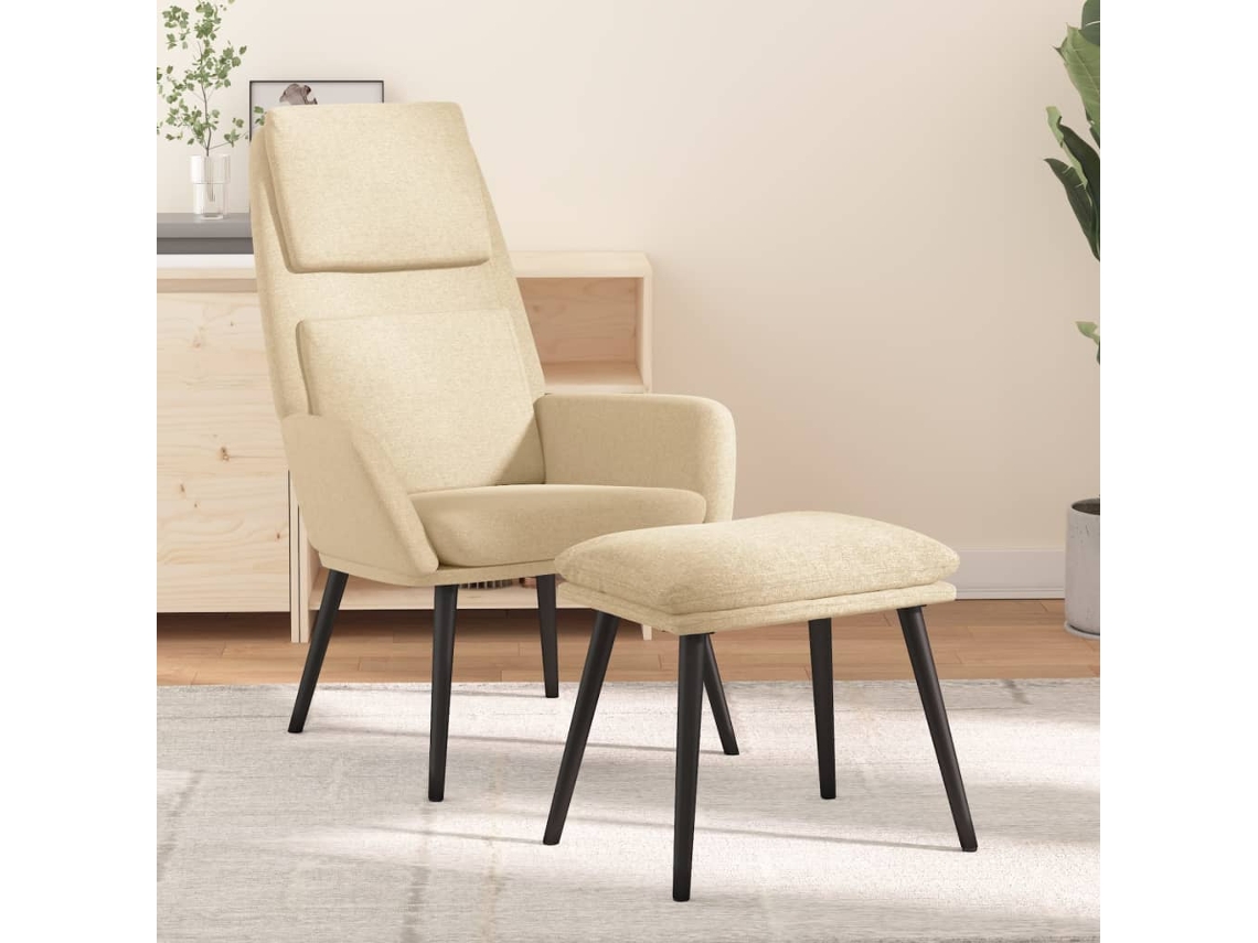 Vidaxl Cadeira De Descanso Com Banco Tecido Cor Creme