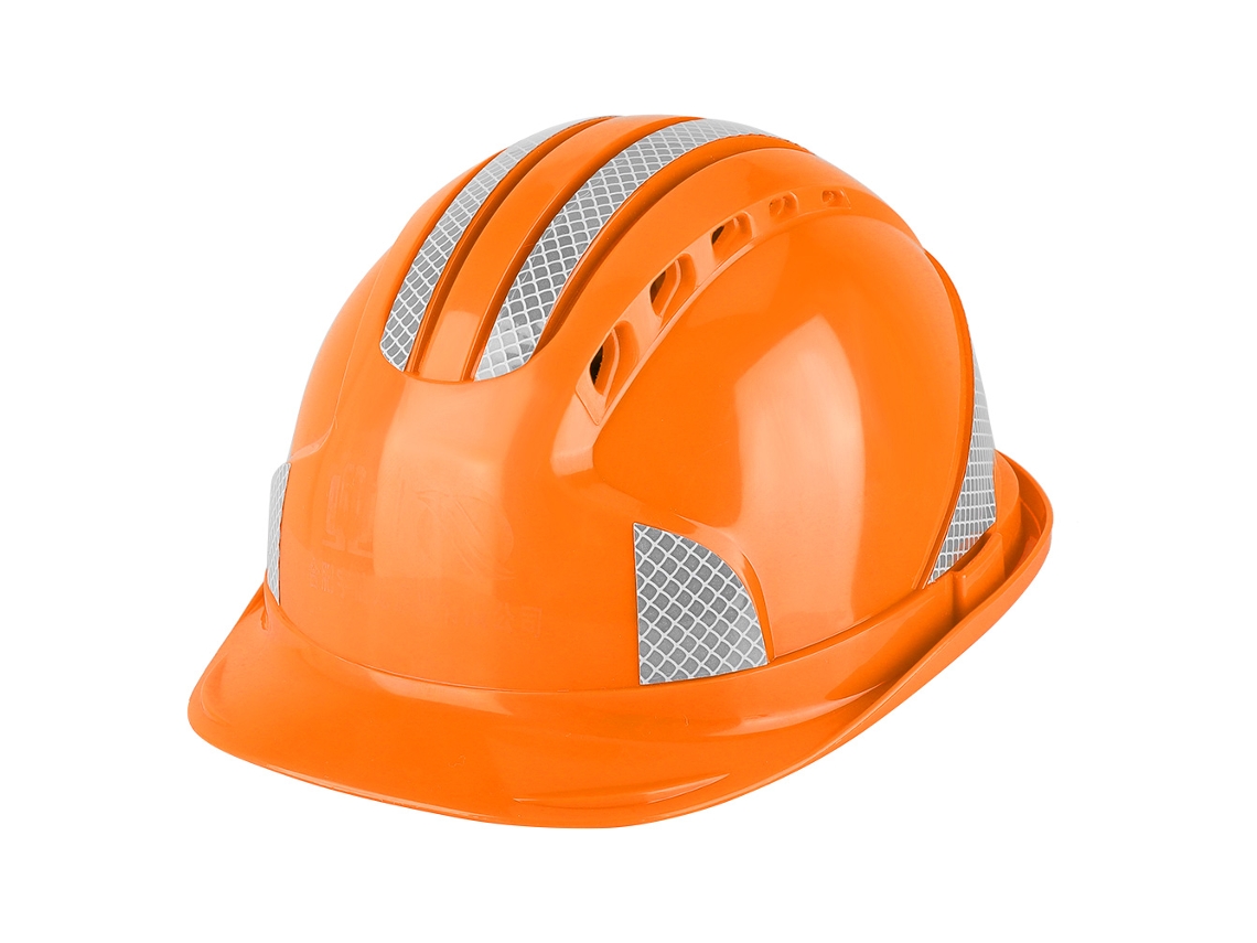 Casco De Seguridad Abs Com Ventilação E Faixas Reflexivas Para Trabalhadores Em Locais De Construção Laranja