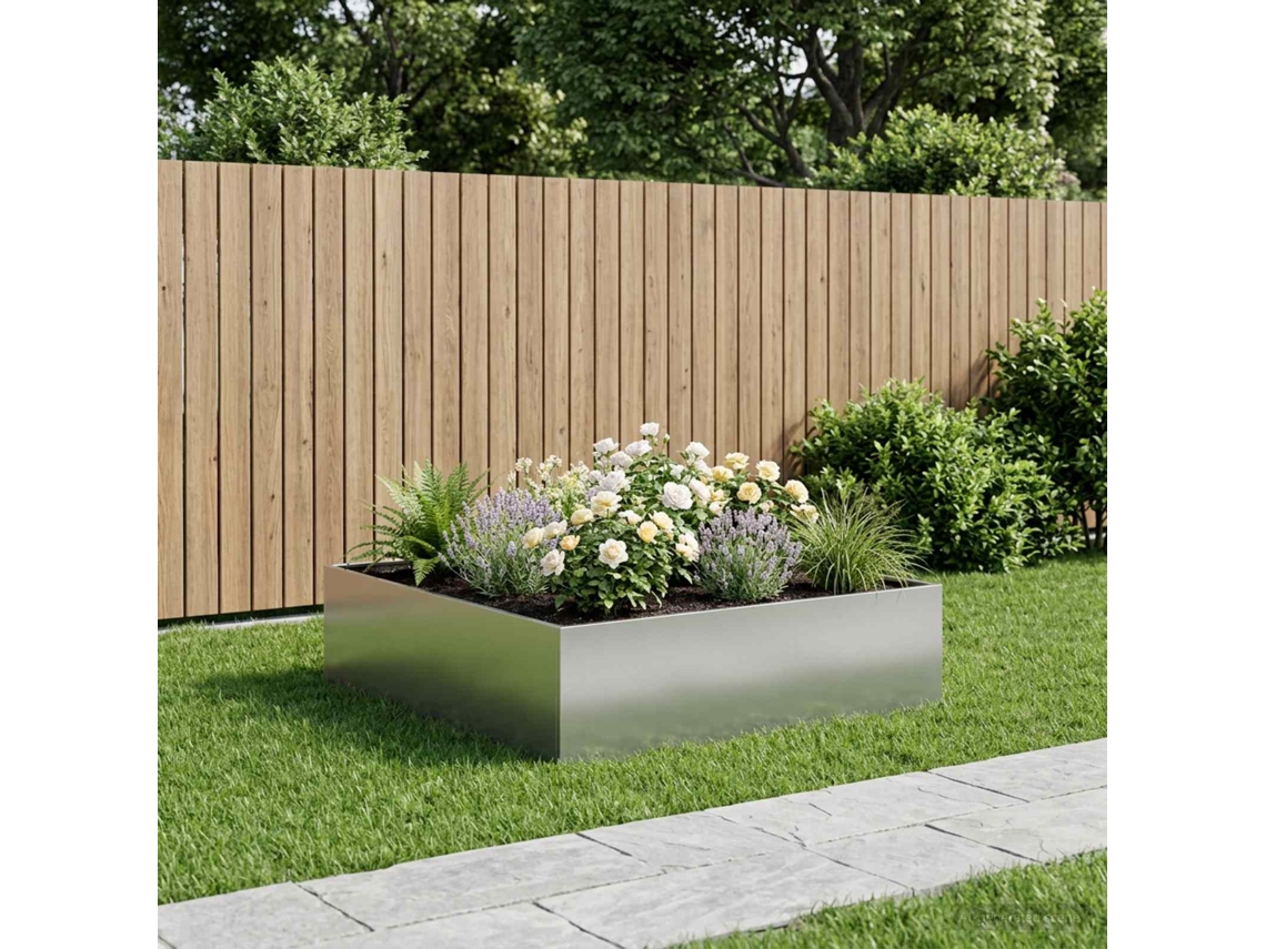 Vidaxl Vaso De Jardim Prateado 80 X 80 X 30 Cm Aço Galvanizado