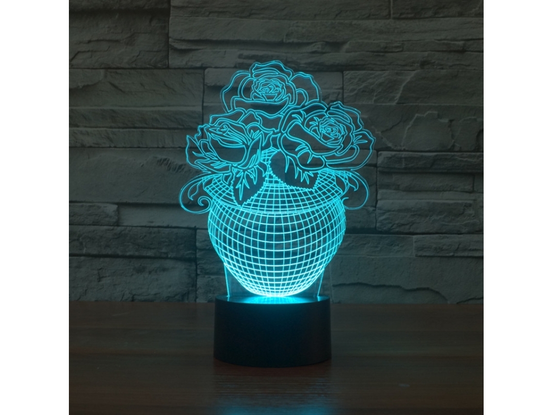 Luminária Noturna Decorativa 3d Led Criativa e Colorida com Base Rosa Preta, Recarregável com Botão de Toque BRILVIBERA