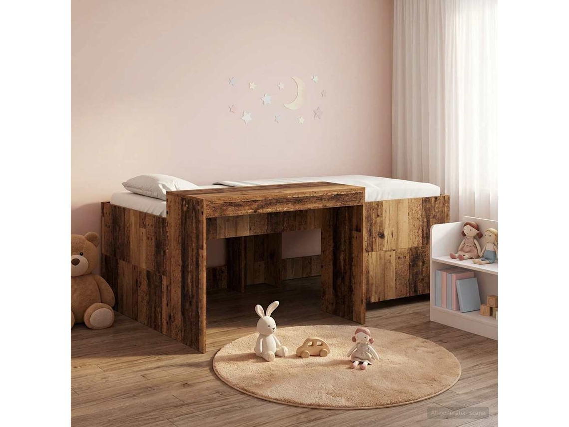Vidaxl Cama Alta Para Crianças Com Mesa Madeira Antiga
