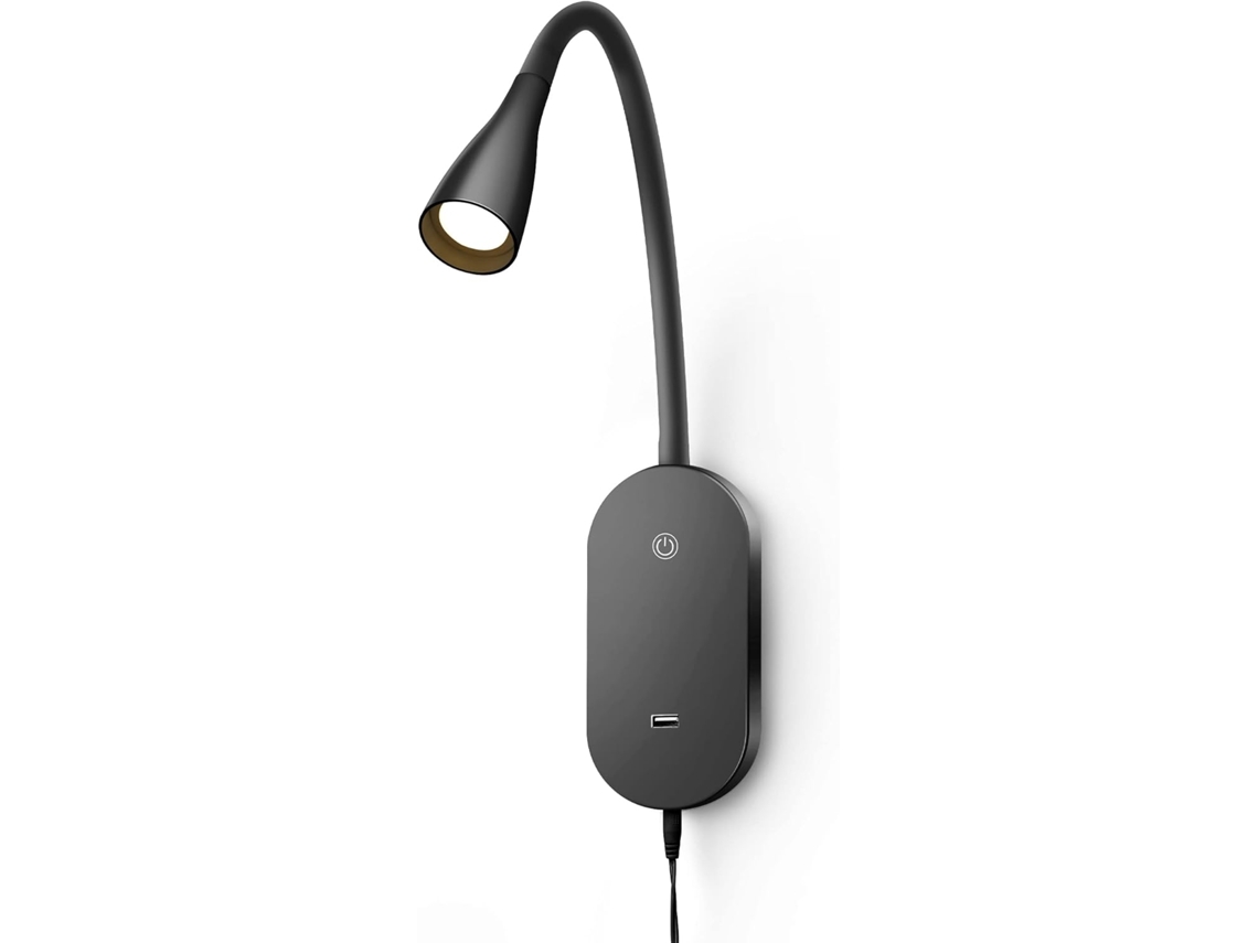 Luminária de parede moderna para leitura com saída USB e controle por toque, 5 LEDs reguláveis, formato olho de gato BRILVIBERA