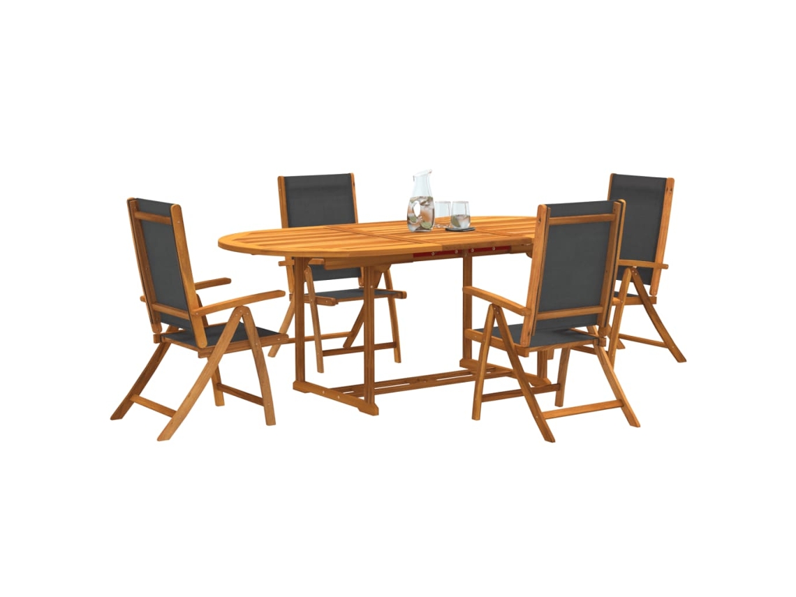 5 Pcs Conjunto De Jantar Para Jardim Acácia Maciça E Textilene Dkd Home Decor