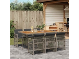 Vidaxl 7 Pcs Conjunto De Jantar P/ Jardim C/ Almofadões Vime Pe Cinza
