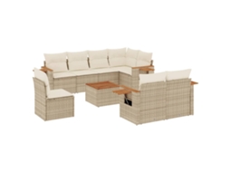 Conjunto de 9 Sofás para Jardim com Almofadões Vime Pe Bege MAISON EXCLUSIVE (90x200 cm)
