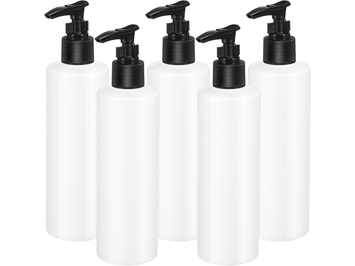 Conjunto De 5 Frascos Transparentes Reutilizáveis Com Bomba Dosadora Para Cosméticos.