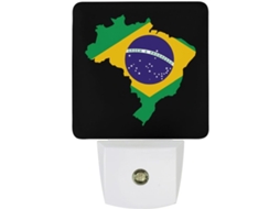Luminária noturna de LED com mapa e bandeira do Brasil e sensor crepuscular.