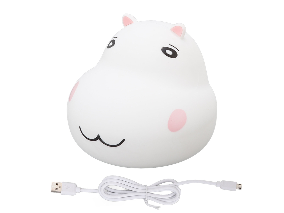 Rebe-lanterna Noturna De Silicone Hipopótamo Com 8led, 5v 2000mah Recarregável Via Usb, Para Crianças E Creches