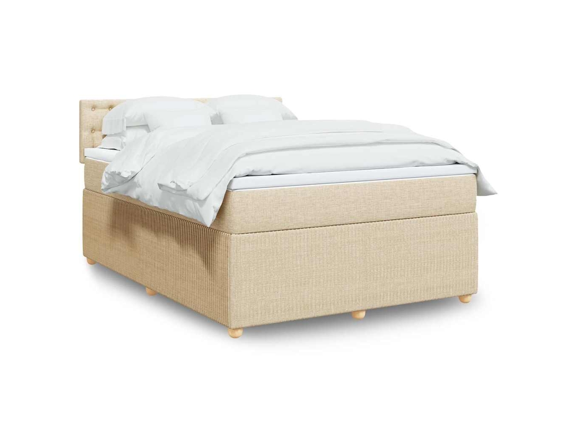 Vidaxl Cama Com Molas/colchão 140x190 Cm Tecido Cor Creme