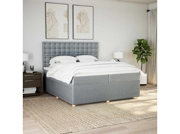 Cama Com Molas/colchão 200x200 Cm Tecido Cinza-claro