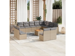 Vidaxl 13 Pcs Conjunto De Sofás P/ Jardim Com Almofadões Vime Pe Bege