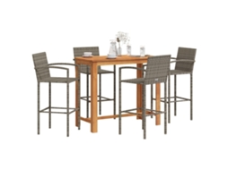 Vidaxl 5 Pcs Conjunto De Bar P/ Jardim Acácia Maciça/vime Pe Cinzento