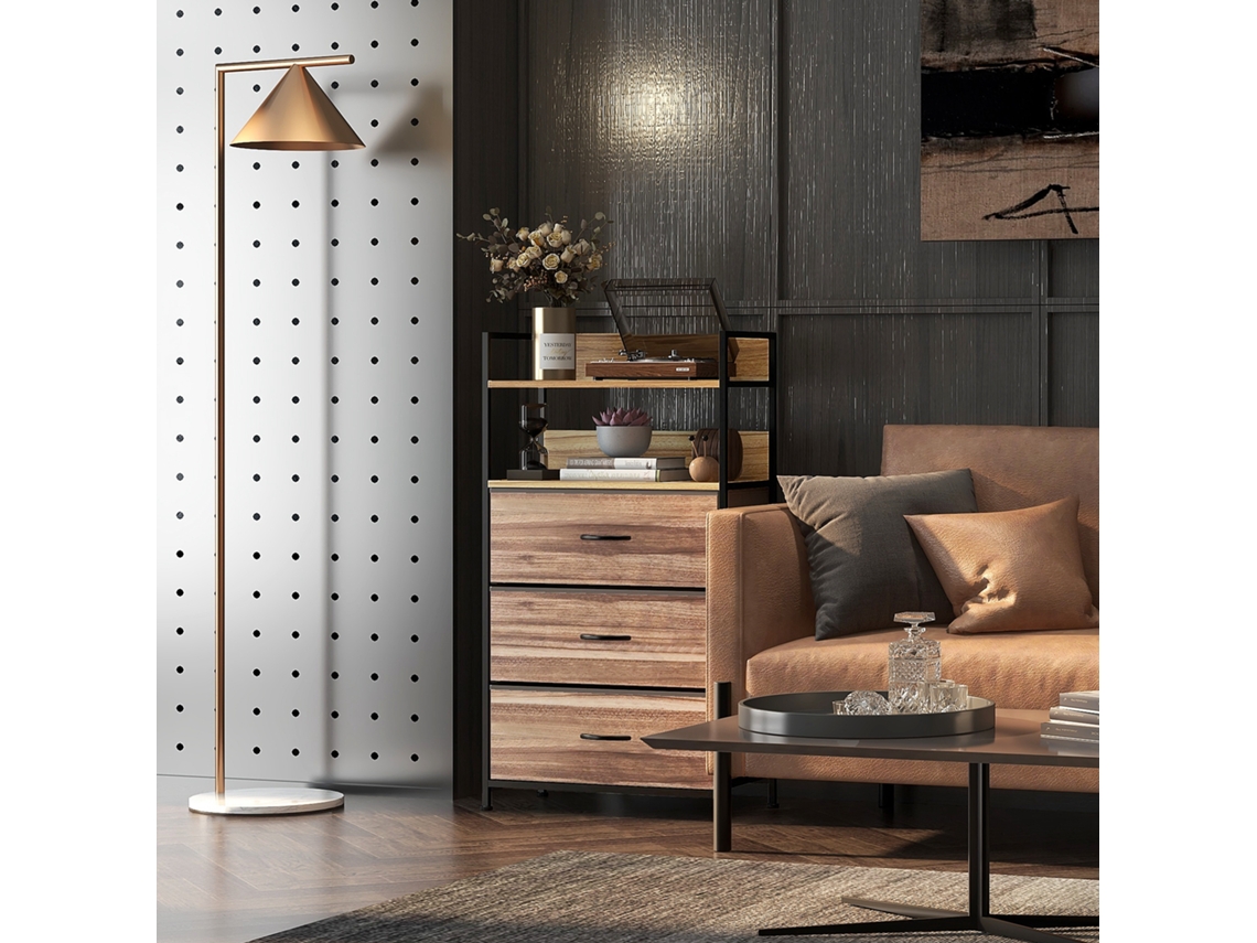 Meuble De Rangement Style Industriel Commode 3 Tiroirs En Tissu Amovibles Et 2 Étagères - 60 X 29 X 101cm - Mdf Et Métal