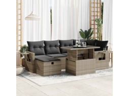 Vidaxl 7 Pcs Conjunto Sofás P/ Jardim C/ Almofadões Vime Pe Cinzento