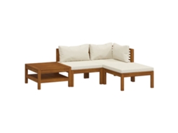 Maison Exclusive - 4 Pcs Conjunto Lounge Jardim C/ Almofadões Creme Acácia Maciça