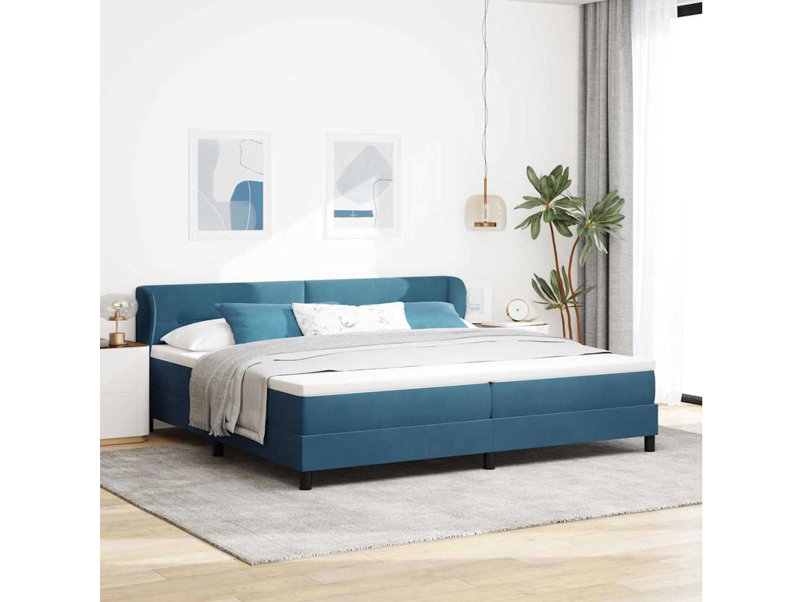 Vidaxl Cama Box Com Cabeceira Azul Escuro 200 X 200 Cm Veludo
