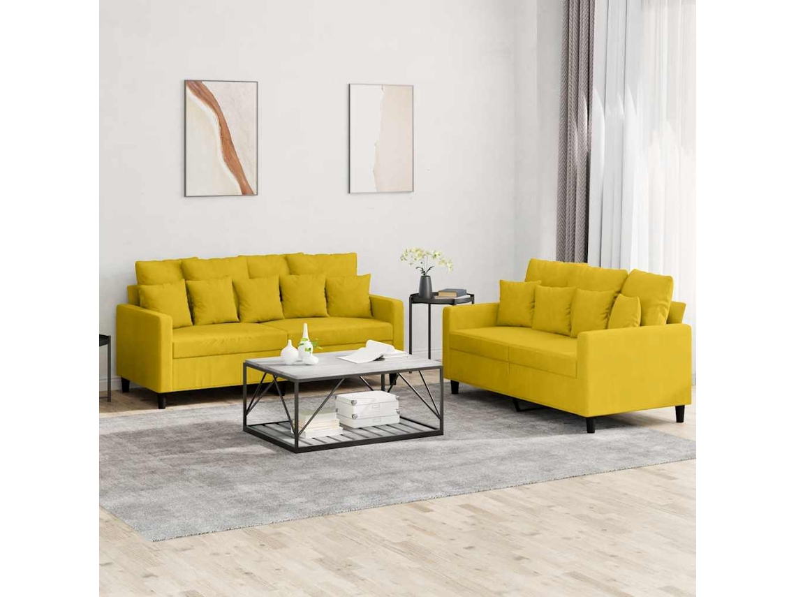 Vidaxl 2 Pcs Conjunto De Sofás Com Almofadões Veludo Amarelo