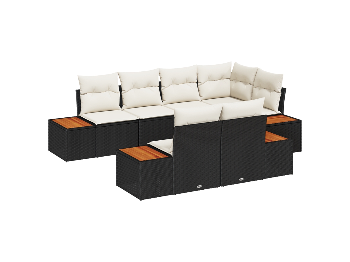Conjunto 7 Sofá De Jardim Vidaxl Preto Vime Pe (264 X 154 X 85 Cm)