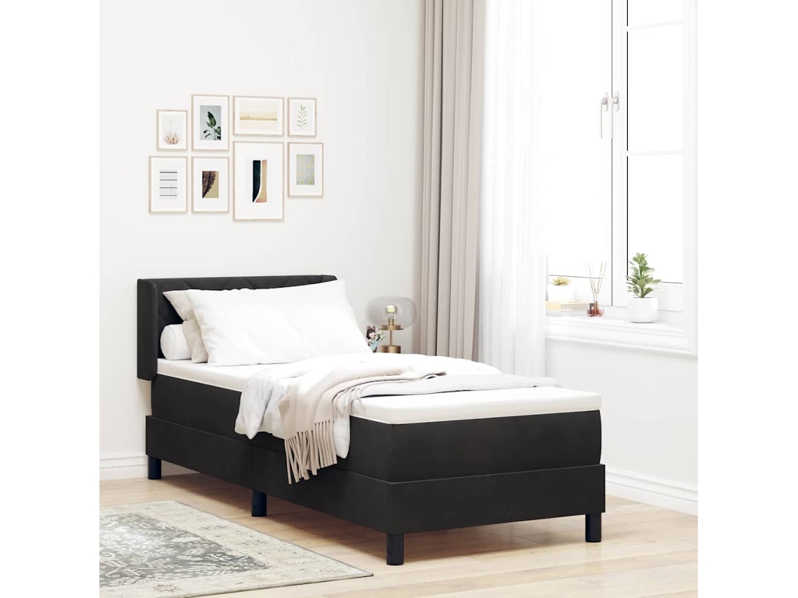 Vidaxl Cama Box Com Cabeceira Manual Preto 200 X 80 Cm Veludo