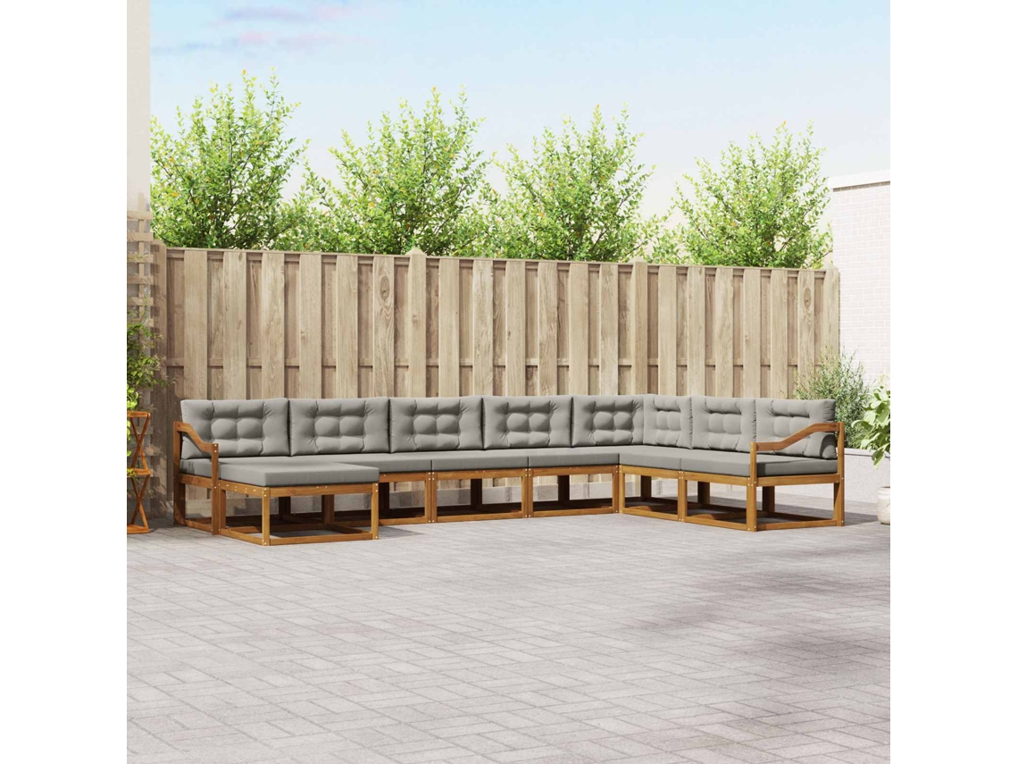Vidaxl Conjunto De Sofás Para Exterior 8 Unid. Cinza Natural E Claro