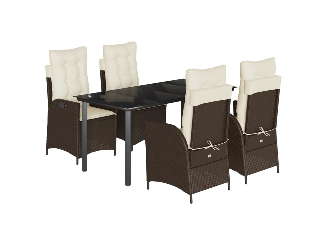 Conjunto de 5 Jantar para Jardim com Almofadões Vime Pe Castanho MAISON EXCLUSIVE