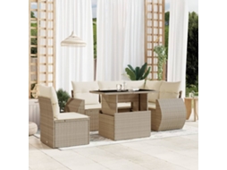 Vidaxl 6 Pcs Conjunto De Sofás P/ Jardim Com Almofadões Vime Pe Bege