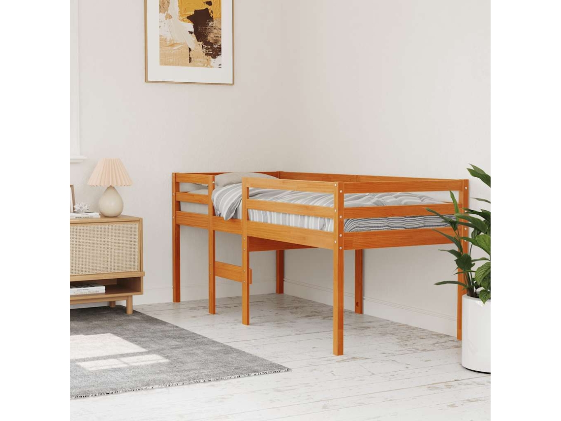 Cama Alta 80x200 Cm Madeira De Pinho Maciça Castanho Cera