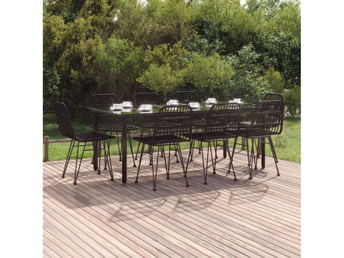 Vidaxl 9 Pcs Conjunto De Jantar Para Jardim Vime Pe Preto