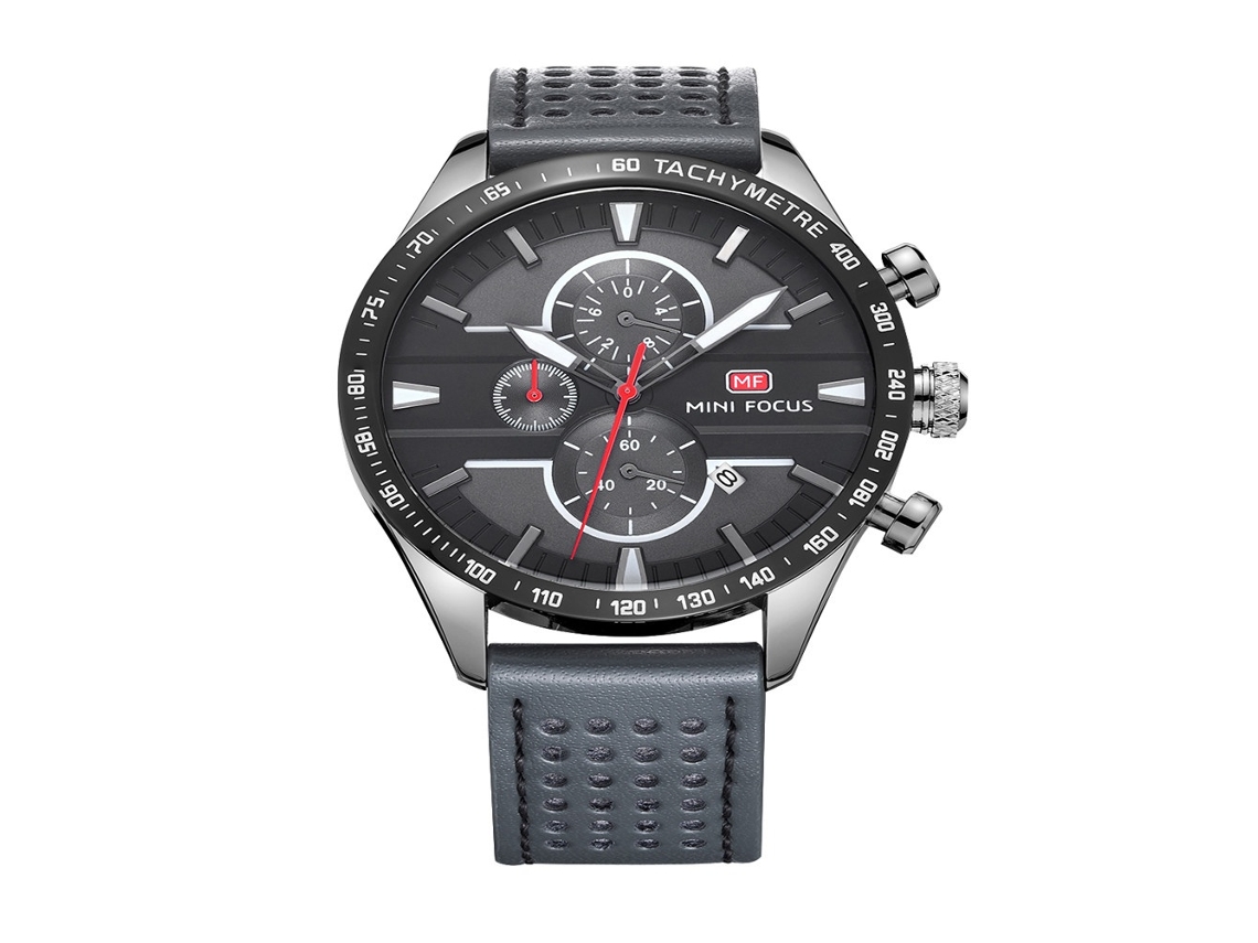 Reloj De Pulsera Para Hombre Redondo Analógico De Cuarzo Con Correa De Cuero Mini Focus (negro Plata)