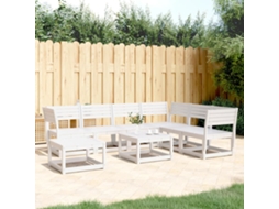 Conjunto Lounge Jardim Pinho Maciço Branco 7 Pcs Dkd Home Decor