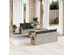 Vidaxl 6 Pcs Conj. Sofás Jardim Com Almofadões Vime Pe Cinzento-claro