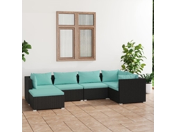 Vidaxl 6 Pcs Conjunto Lounge De Jardim C/ Almofadões Vime Pe Preto