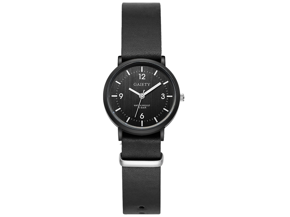 Reloj De Pulsera Simple Estilo Empresarial Dial Redondo Correa Pu Acero Inoxidable Cuarzo (negro)