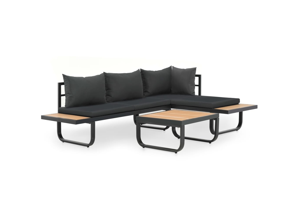 Vidaxl Sofás De Canto Para Jardim Com Almofadões 2 Pcs Alumínio E Wpc