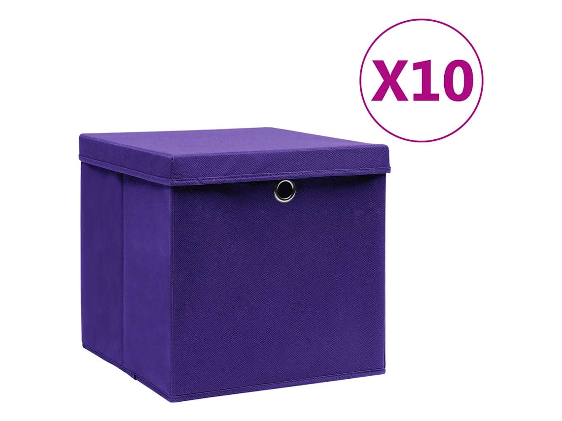 Vidaxl Caixas De Arrumação Com Tampas 10 Pcs 28x28x28 Cm Roxo
