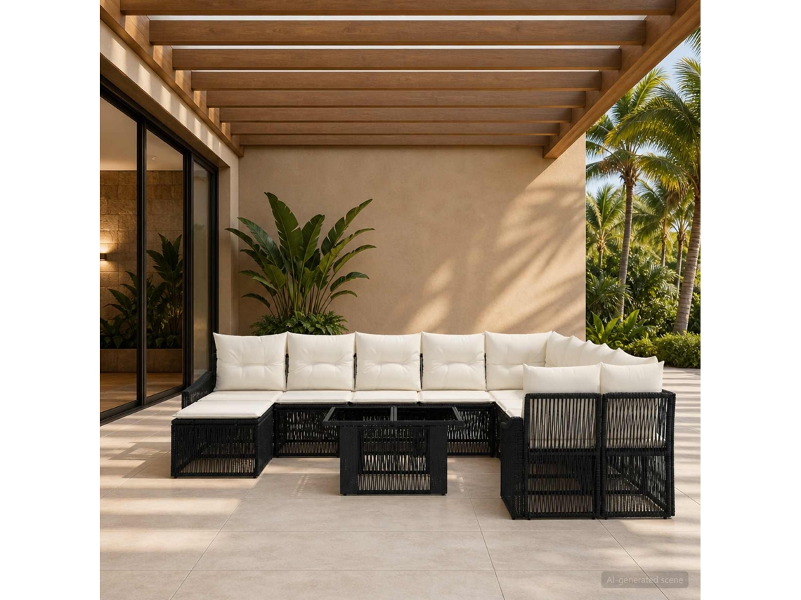 Vidaxl Conjunto De Sofá De Jardim 12 Unid. Preto E Branco Creme