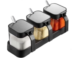 Pote Para Temperos Conjunto 3 Peças Vidro 250ml Transparente Tampa Colher Cozinha