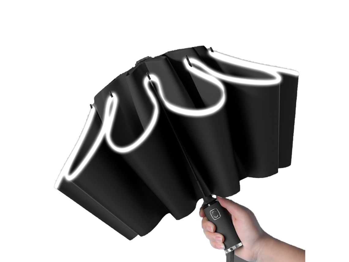 GUARDA CHUVA Automático Reverso Grande com Faixa Refletiva Preto | S/MARCA