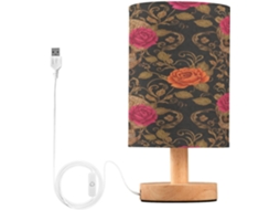 Abajur De Cabeceira Led Em Formato Caveira E Rosa Para Quarto, Luminária De Leitura Com Portas Usb E Cúpula Tecido Para