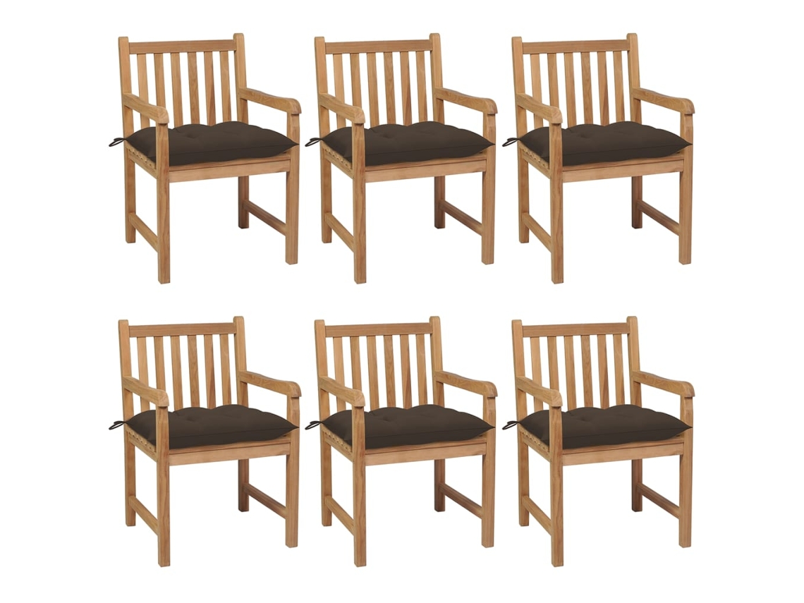 Cadeiras Jardim C/ Almofadas Cinza Acast. 6 Pcs Teca Maciça Dkd Home Decor