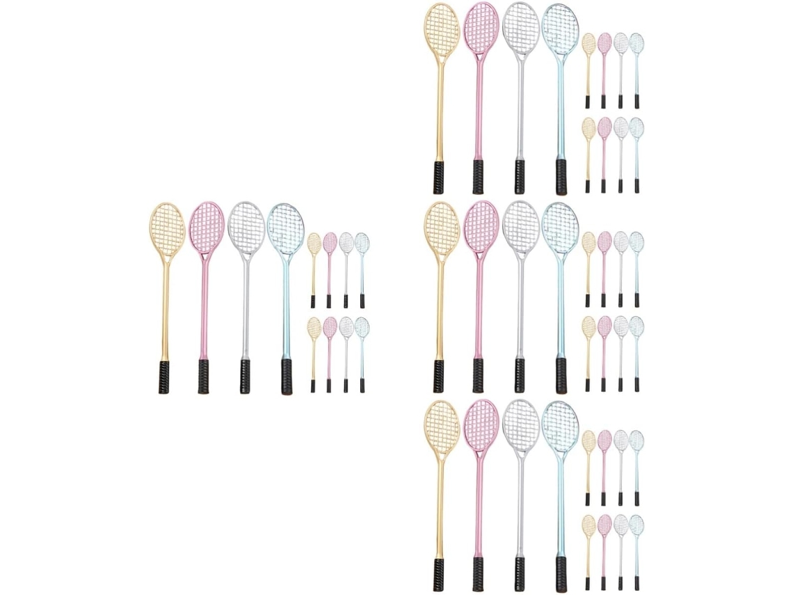 Conjunto De 4 Canetas Gel Em Formato Raquete Badminton Rosa Com Chave