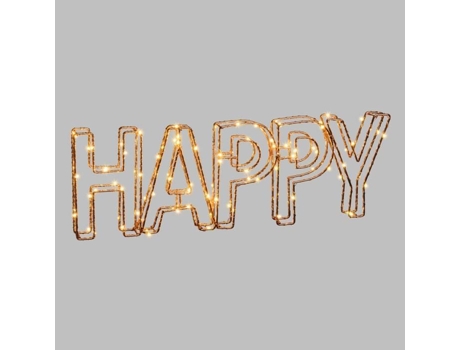 Escrita 3D feliz em fio de metal LOTTI - 78 micro-LEDs - Cobre brilhante - 46x15 cm