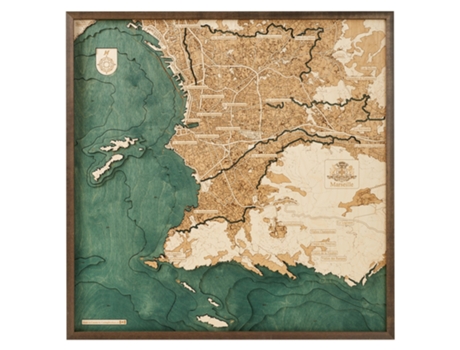 Mapa 3D com Moldura Marselha Madeira Multicolorido 76X6X76 Cm CUTTING BROTHERS