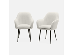 Cadeira Em Tecido Bouclé Com Pés Em Metal, Set De 2, Boucle Branco