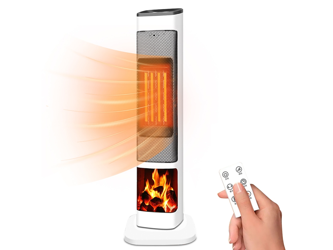 Aquecedor portátil (com controle remoto, efeito de cor 3D, dupla função para aquecimento e resfriamento)